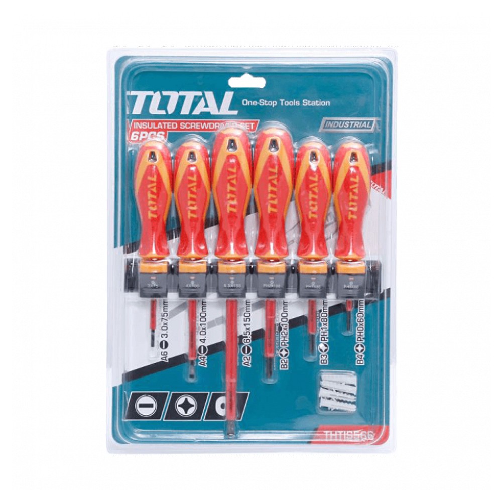 Ensemble de 6 tournevis isolés pour électricité TOTAL Tools THTIS566