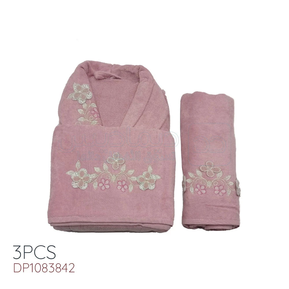 Sortie de bain, peignoir pour femme avec grande et petite serviette couleur rose DP1083842