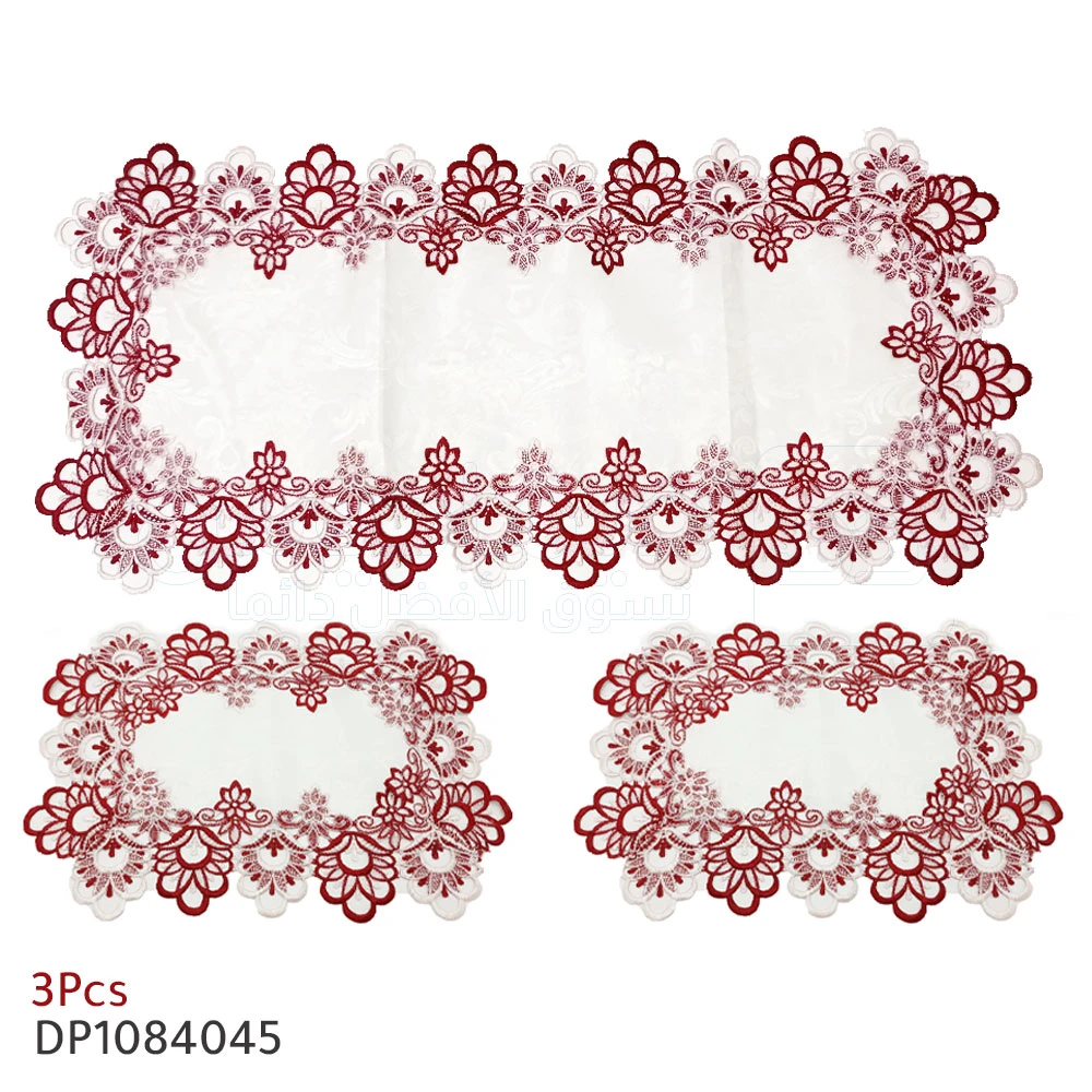 Ensemble nappe de table dentelle rouge et Blanche / tissu décoré blanche DP1084045