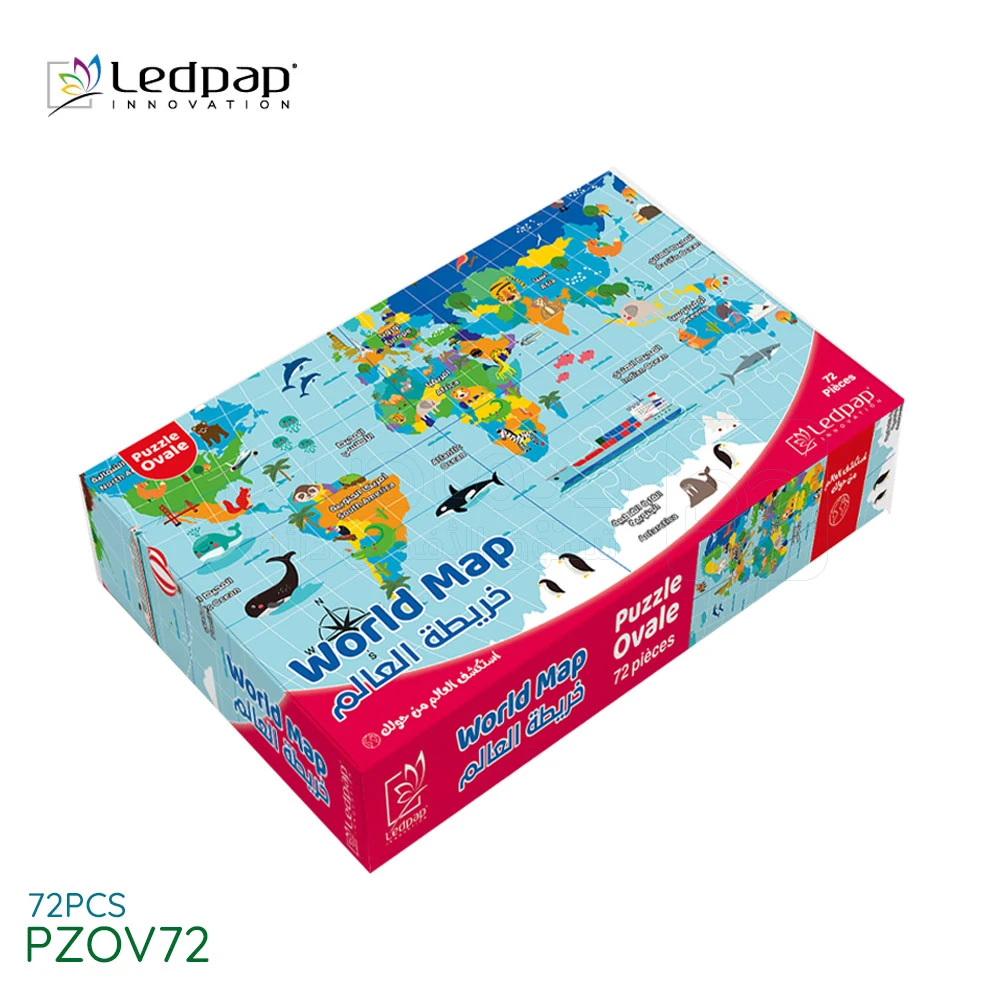 Puzzle enfant educatif - la carte du monde forme ovale ⌀ 31*44.5cm 72pcs  LEDPAP PZOV72