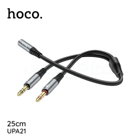  Répartiteur standard 3.5 mm femelle vers 2 doubles prises jack mâle 3.5 mm pour microphone audio, câble adaptateur répartiteur en Y compatible avec PC, haut-parleur couleur argent, 25cm HOCO UPA21