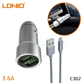  Chargeur Auto 2 USB Auto ID avec cable type-c Gris LDNIO C302