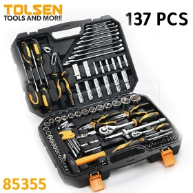  Caisse à outils, Ensemble d'outils et de douilles 137 pièces TOLSEN 85355
