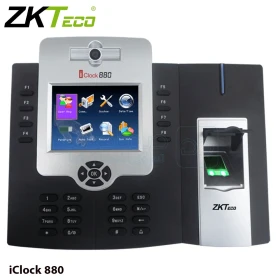 Pointeuse avec empreinte digitale, reconnaissance faciale et cartes, écran 3,5", connexion TCP/IP & USB, support RFID, batterie et caméra intégrées de ZKTECO iClock 880