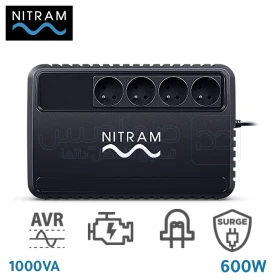 Onduleur de secours 1000VA/600W, AVR, 4 prises FR, protection contre surtensions, compatible générateurs, autonomie 45 min à 90W NITRAM BU1000E-FR