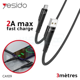  Câble de recharge pour smartphone fast charge USB Type-C 3mètres 2A YESIDO CA109