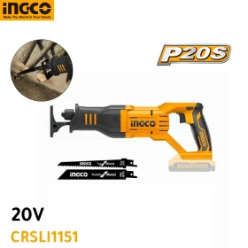 Scie alternative sans fil 20 V Scie électrique 2800 tr/min Vitesse variable avec 2 lames de scie pour la coupe du métal, la coupe du bois INGCO CRSLI1151