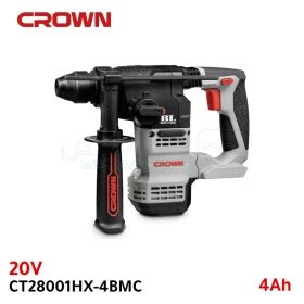 Marteau perforateur et perceuse sans fil avec 2batteries et chargeur 20V 4Ah CROWN CT28001HX-4BMC