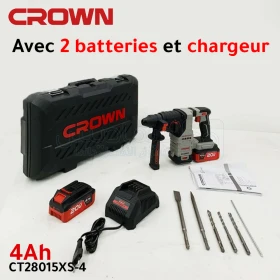 Marteau perforateur sans fil avec 2 batteries 4.0Ah et chargeur CROWN CT28015XS-4