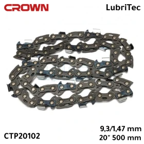 Chaîne de scie à bois 20pouces (500 mm), 68 maillons, 9,3/1,47 mm, avec LubriTec et protection anticorrosion, CROWN CTP20102