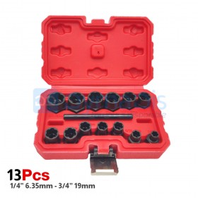 Coffret de 13 extracteur d'écrous, douille pour extracteur de Boulon endommagés, ensemble d'outils pour retirer les boulons 1/4” 6.35mm - 3/4” 19mm DP2046