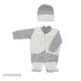  Grenouillère bébé garçon avec bonnet coleur gris et blanc DP1080895