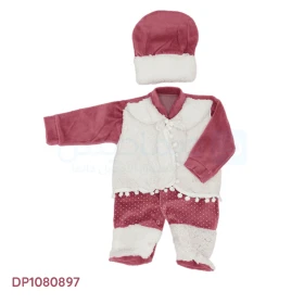  grenouillère bébé fille avec bonnet coleur rose fushia et blanc DP1080897