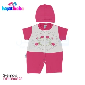  grenouillère bébé fille avec bonnet 2-3 mois coleur rose fushia et blanc HAYAT BEBE DP1080898