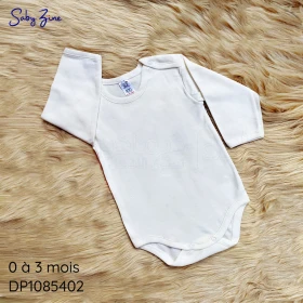  Ensemble de 3 combinaison pour nouveau-né de 0 à 3 mois, body cache cœur bébé, manches longues, en coton couleur blanc SABY ZINE DP1085402