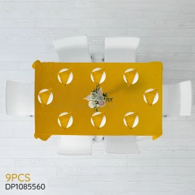  مجموعة مفرش طاولة الأكل مع مناشف على شكل مربع 150×150 سم بلون أصفر