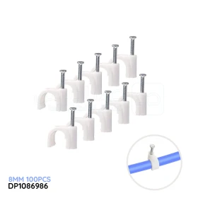  Range fixation électrique-clips serre cavalier cable, lot de 100 attaches fils diamètres 8mm sous boite couleur blanc DP1086986