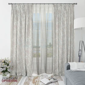  Ensemble de rideau et voilage à reflété, 2 panneaux de rideaux tissu et voilage dentelle pour décoration chambre, salon 265×290cm couleur beige DP1087396