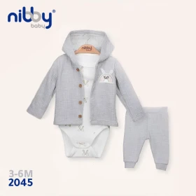  Ensemble de vêtements pour bébé 3-6 mois, body bébé à manches longues avec veste et pantalon en coton couleur gris NIBBY BABY 2045