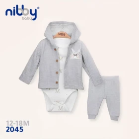  Ensemble de vêtements pour bébé 12-18 mois, body bébé à manches longues avec veste et pantalon en coton couleur gris NIBBY BABY 2045
