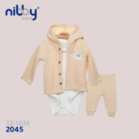  Ensemble de vêtements pour bébé 12-18 mois, body bébé à manches longues avec veste et pantalon en coton couleur beige NIBBY BABY 2045