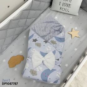  Couette & nid d’ange 2en1 pour bébé ultra douce, double face en coton et polyster 100×100cm couleur gris et bleu ciel DP1087787