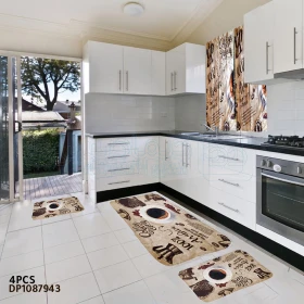  Ensemble tapis de cuisine 4 pieces, tapis polymères de sol ultra doux, absorbant l'eau antidérapant avec rideau de fenêtre DP1087943