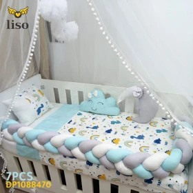  Pack de lit 7 pièces parure de lit bébé avec tour de lit et moustiquaire ciel de lit LISO DP1088236