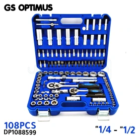 Kit de douilles avec bras de cliquet coffret cliquet en chrome vanadium 1/2" et 1/4" 6PT dégagement Rapide, coffret outils mecanique,utilisé pour la maison, la voiture, la moto 108pcs GS OPTIMUS DP1088599