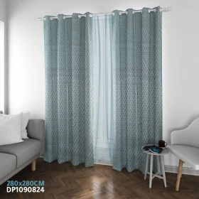 rideaux 2 panneaux de tissu et voilage dentelle (280×140cm)×2 couleur Vert d'Eau pour décoration chambre DP1090824