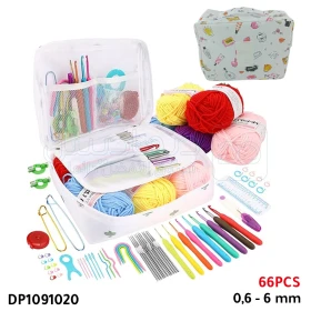 Kit de Crochet 66 pièces avec tailles de 0,6-6 mm, poignées en caoutchouc et sac de rangement portable DP1090989