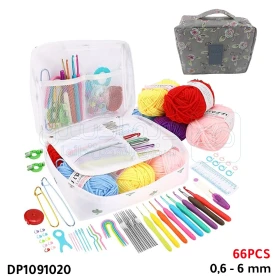 Kit de Crochet 66 pièces avec tailles de 0,6-6 mm, poignées en caoutchouc et sac de rangement portable DP1091020