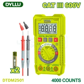 Multimètre numérique 600V fonctionnant sur batterie avec mesures multiples : tension et courant continu et alternatif, résistance, capacité, fréquence et autres mesures DYLLU DTDM2501