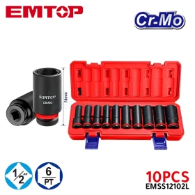 ensemble de 10 douilles à chocs profond 1/2 " EMTOP EMSS12102L