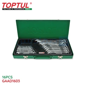  Jeu de clés mixtes hautes performances décalées de 15 degrés 16psc avec boîte en métal vert TOPTUL GAAD1603