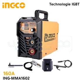 Poste à souder onduleur MMA avec technologie IGBT, courant 160A, écran LCD, électrodes jusqu'à 4 mm, avec accessoires INGCO ING-MMA1602