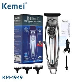 Tondeuse À Cheveux Electrique Rechargeable Corps En Métal Gris charge USB KEMEI KM-1949