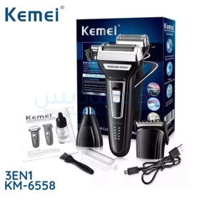  Kit Tondeuse & Rasoir À Cheveux Rechargeable 3 en 1 Noir KEMEI KM-6558