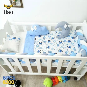 طقم سرير 6 قطع للأطفال الرضع  مع مصد تحتوي على 3 وسائد مريحة بلون أزرق سماوي من ليسو