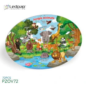  Puzzle enfant educatif - animaux de la jungle forme ovale ⌀ 31*44.5cm 72pcs LEDPAP PZOV72