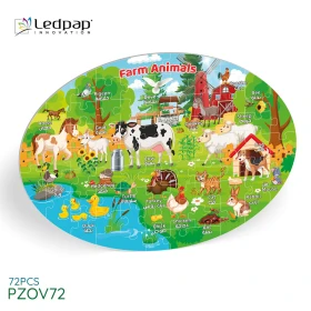  Puzzle enfant educatif - animaux de ferme forme ovale ⌀ 31*44.5cm 72pcs LEDPAP PZOV72