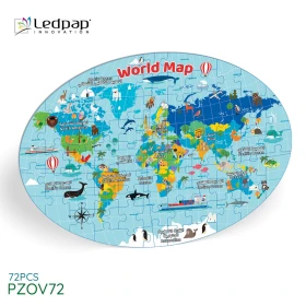  لعبة بازل للأطفال خريطة العالم بشكل بيضوي بقطر 31 سم يحتوي على 72 قطعة من ليدباب