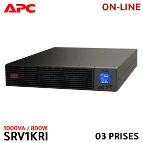 Onduleur EN-LINE double conversion 1000VA/800W, 3 prises IEC C13, entrée IEC C14, montage rack 2U, batterie au plomb, gestion réseau optionnelle APC SRV1KRI