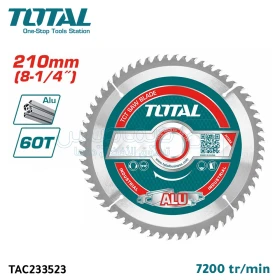 Lame de scie pour aluminium Diamètre 210 mm, alésage 30 mm, 60 dents, vitesse maximale 7200 tr/min TOTAL TAC233523