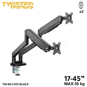 Support écran double ajustable,17-45pouces installation par pince et par vis, capacité maximale de 16 kg de TWISTED MINDS TM-60-C012-BLACK