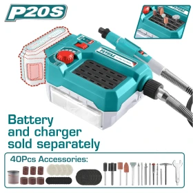 Mini Tourneuse sans fil 20V, avec 40 accessoires TOTAL TMGLI2001