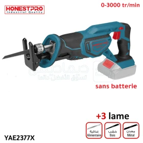 Scie sabre sans batterie, course 26 mm, vitesse 0-3000 tr/min, avec 3 lames pour la coupe du métal, du bois et de la viande HONESTPRO YAE2377X